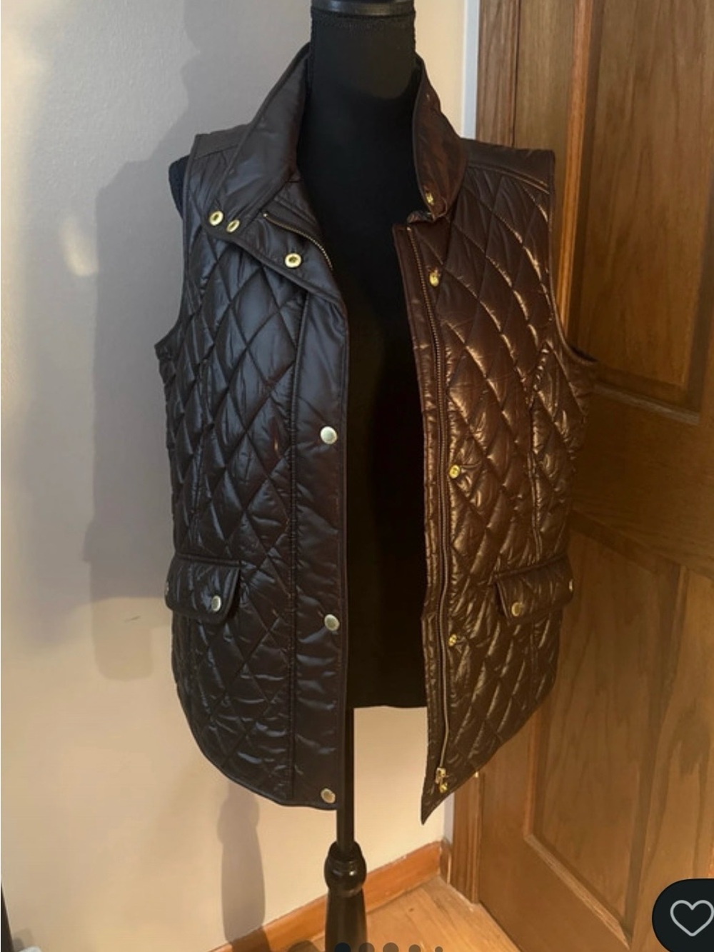 Talbots Quilted Diamond-Pattern Sleeveless Vest - Brown